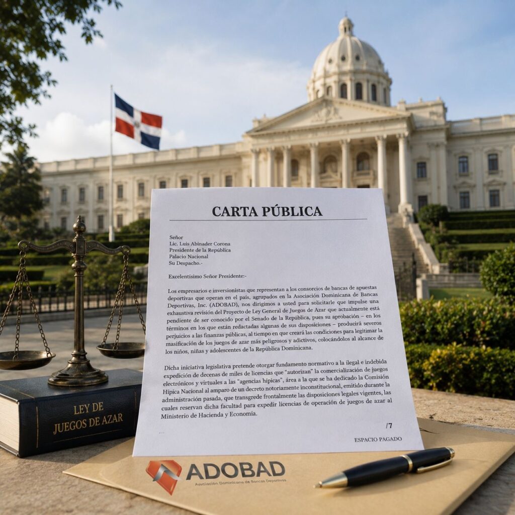 ADOBAD envía carta a Abinader y alerta sobre graves riesgos del proyecto de Ley de Juegos de Azar